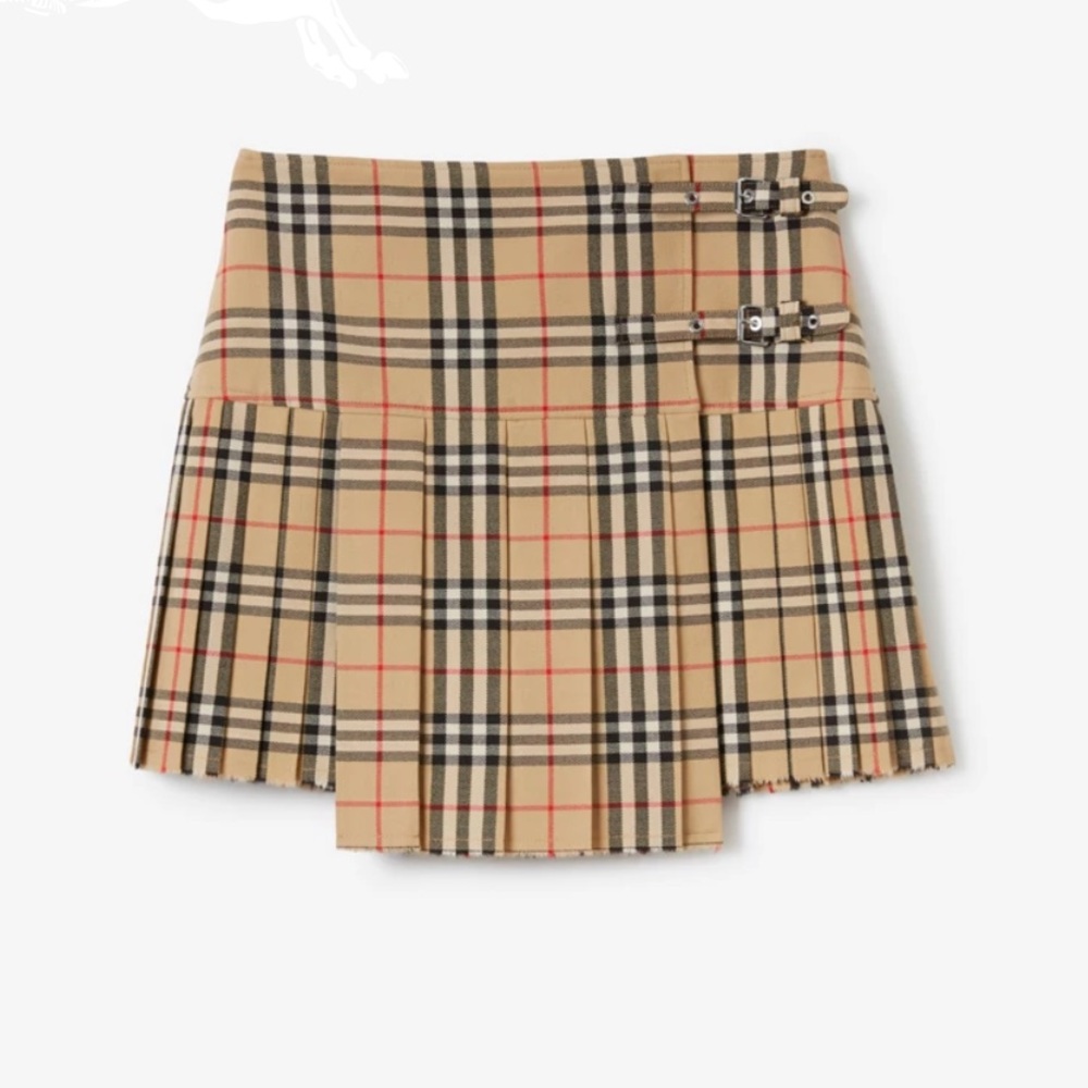 Burberry Tan Pleated Mini Skirt for Work